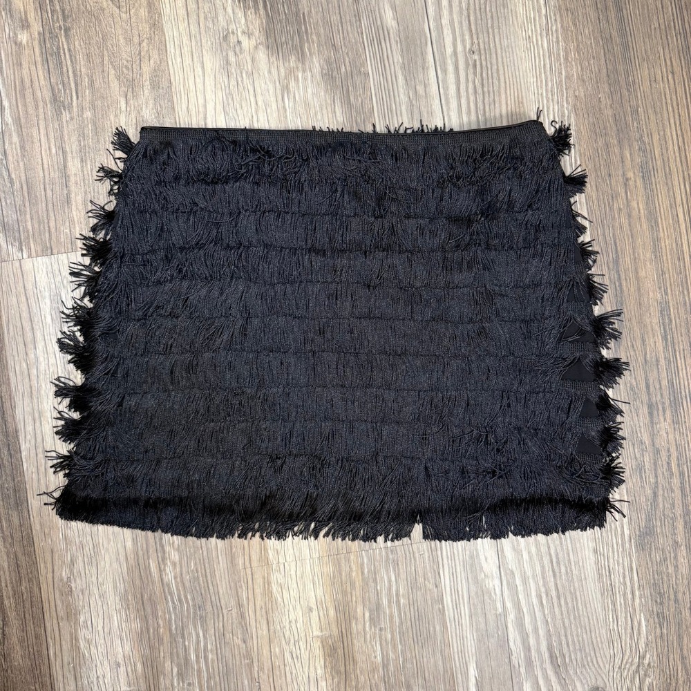 DOEN Bastienne Skirt Black Fringe Tiered Mini Skirt Glam Gatsby Flapper Chic M